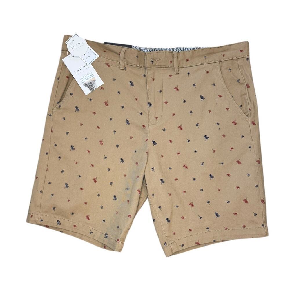 NEW Jachs NY Men's Chino Bleecker Shorts Size 32 Brown Palm Tree Embroidered NWT